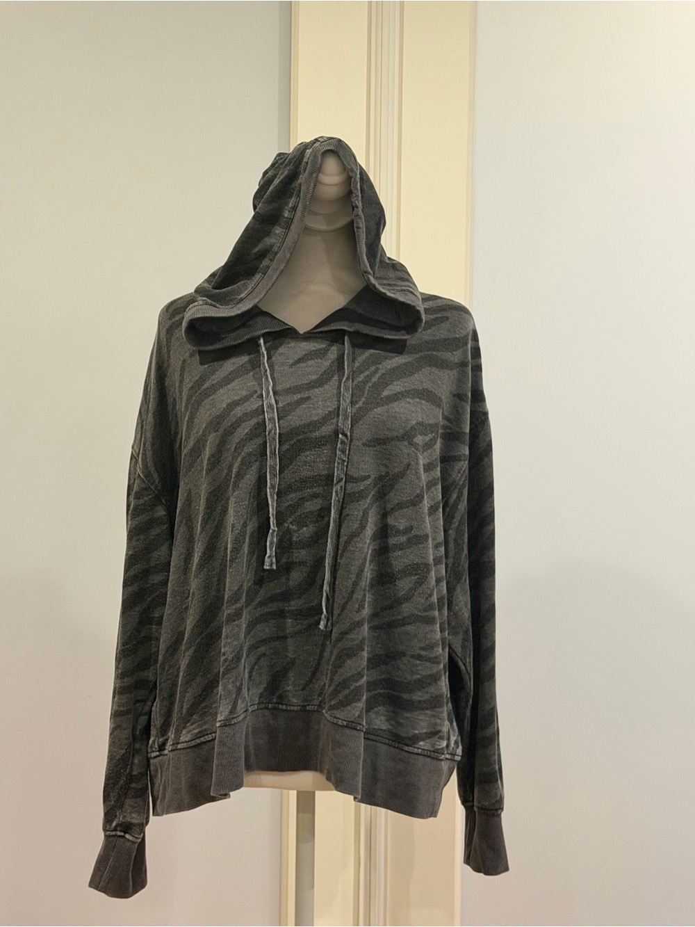 Women’s Hooded Sweater in Charcoal Zebra Print